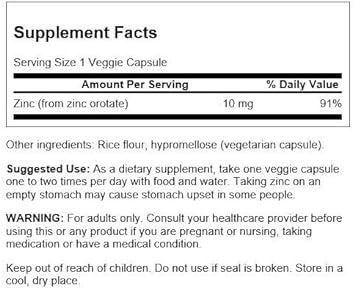 Swanson Zinc Orotate 10 Milligrams Elemental Zinc 60 Veg Capsules