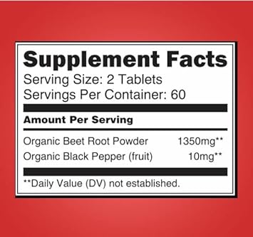 Organic Beet Root Powder 1350Mg With Black Pepper-Nitric Oxide Booster, Digestive System, Athletic Performance-120 Table