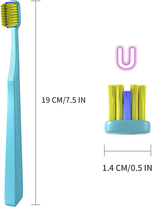 DENTSHIELD 4 Pcs Orthodontic Toothbrush for Braces U-Shaped Soft Bristle with 4 Toothbrush Head Cover?Blue+White (4 Pack)