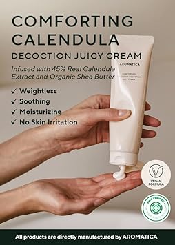 Aromatica Calendula Juicy Cream, Vegan, 48% Calendula Extract, Soft Hydration, Moisturizer For Daily Use, Light On Sensitive To Normal Skin Types, For Itchy And Rough Skin