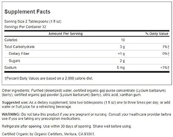 Swanson Certified Organic Goji 32 Fl Ounce (946 Ml) Liquid