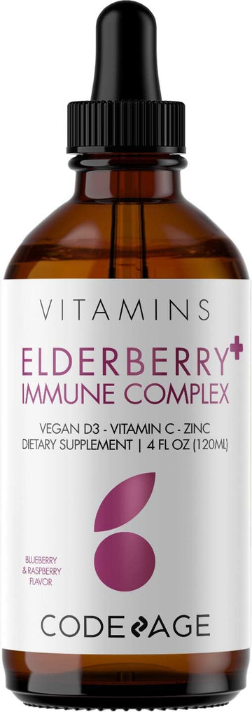 Codeage Black Elderberry Syrup, Vitamin C, Vitamin D, Zinc, Black Curr