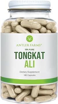 Antler Farms - 100% Pure Tongkat Ali Extract 200:1, 180 Capsules, 500Mg - Eurycoma Longifolia Slow Grown Aged Roots From