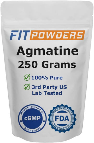 Fitpowders Agmatine Powder Sulfate 250 Grams (Multiple Sizes) Strength And Pump (Nitric Oxide) Pre Workout Supplement