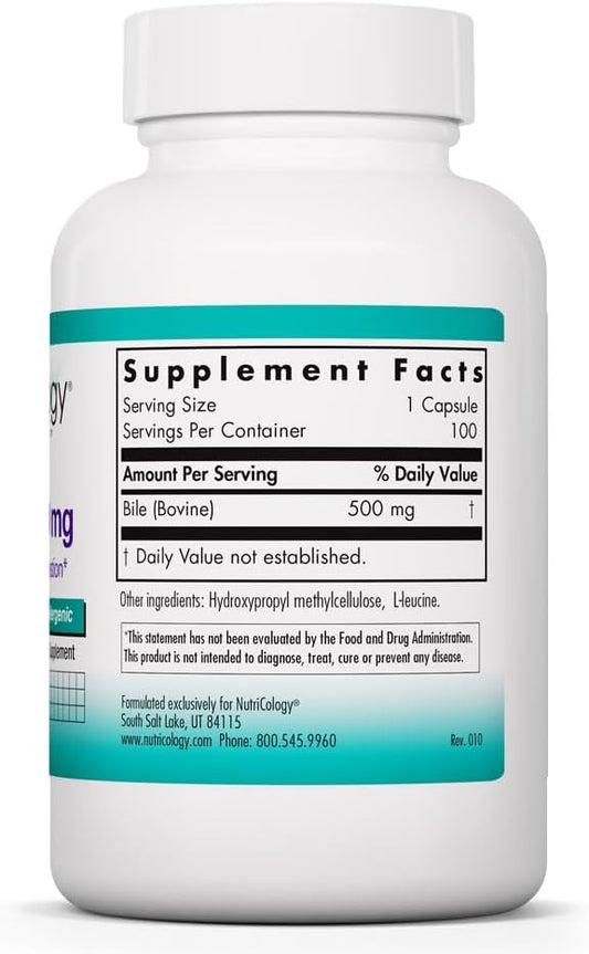 Nutricology Ox Bile 500 Mg  Ox Bile Supplements For No Gallbladder, D