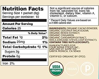 Mushroom Hot Cacao Mix With Reishi By Four Sigmatic – Organic Reishi Mushroom, Cinnamon, Cardamom, Stevia, & Cacao. Reduces Anxiety & Stress, Relaxes The Body, Improves Sleep | Usda Organic | Vegan & Paleo (2 Packs Of 10 Packets)