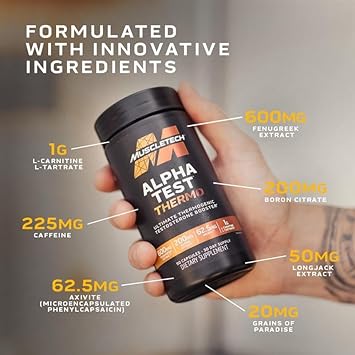 MuscleTech AlphaTest Thermo Thermogenic Testosterone Booster| Muscle S