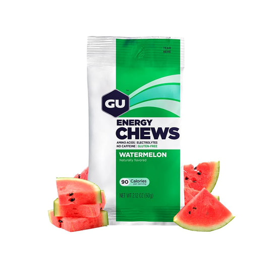 Gu Energy Chews, Watermelon Energy Gummies With Electrolytes, 12 Bags 1.59 Pounds
