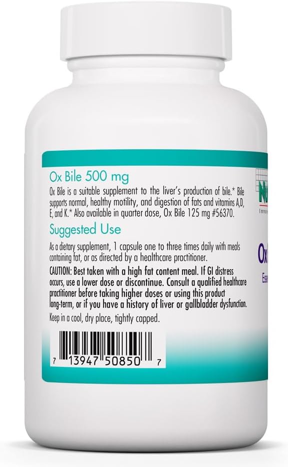 NutriCology Ox Bile 500 mg β Ox Bile Supplements for No Gallbladder, D