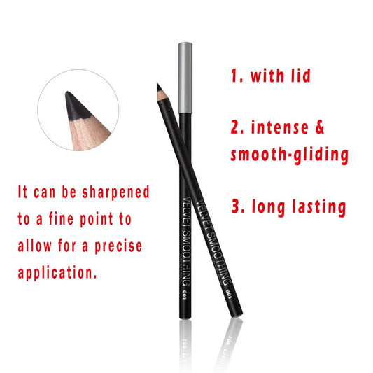 Black Eyeliner Pencil Set - 12 PCs Smudge Proof Matte Waterproof Long Lasting Makeup Eye Liners