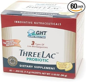 Global Health Trax Threelac Probiotic Dietary Supplement, Lemon 60 Pac6.38 Ounces