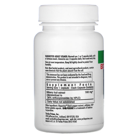 Yerba Prima, Bilberry Extra Strength, Capsules