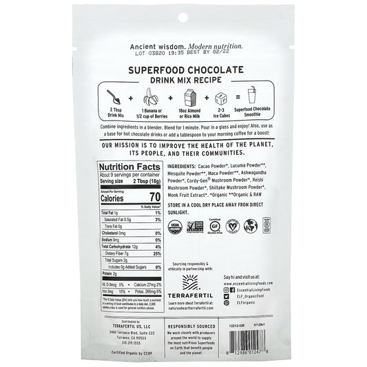 Essential Living Foods, Organic Superfood Chocolate Drink Mix