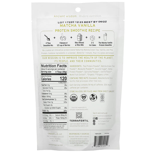 Essential Living Foods, Organic Matcha Vanilla Protein Smoothie