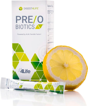 4Life Pre/O Biotics - Prebiotic And Probiotic Combined - Microbiome And Gut Health Support - Immune System Support Transfer Factor - Digestive Health Supplement - 15 Packets