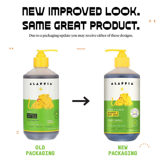 Alaffia Babies and Kids Shampoo and Body Wash, Gentle and Calming Support for Soft Hair and Skin with Yarrow and Chamomile, Coconut Chamomile, 2 Pack - 16   Ea