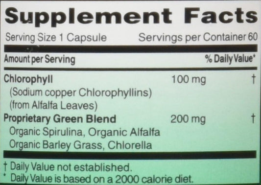 World Organic Mega Chlorophyll, 100 Mg, Capsules, 60 Capsule