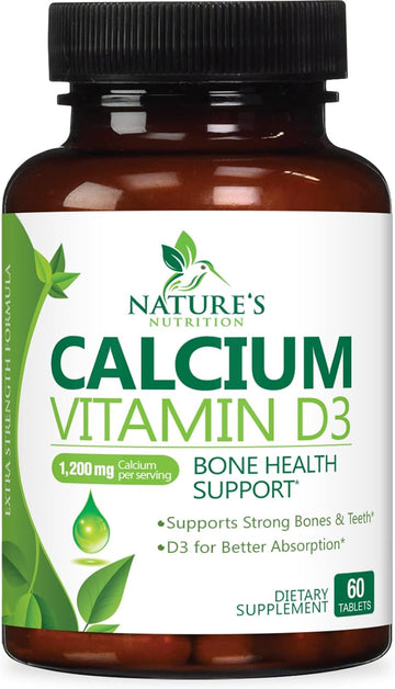 Calcium 1200 Mg With Vitamin D3, Calcium Supplement Vitamins, Supports Bone Strength, Teeth & Immune System, Calcium Supplements For Women & Men, Nature'S Absorbable Calcium Carbonate