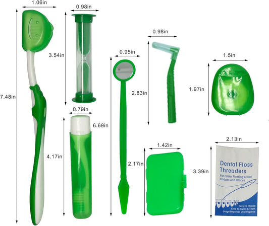 Boxed Portable Orthodontic Care Kit Orthodontic Toothbrush Kit for Braces for Orthodontic Patient Travel Oral Care Kit Dental Travel Kit Interdental Brush Dental Wax Dental oss (8 Pcs/Pack)-Green