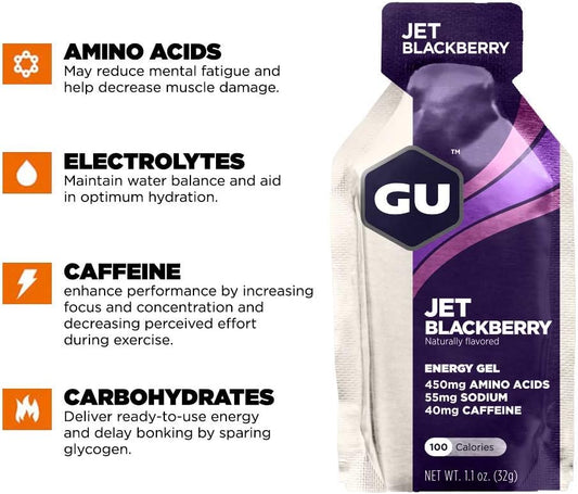 Gu Energy Original Sports Nutrition Energy Gel, 24-Count, Jet Blackber1.1 Pounds
