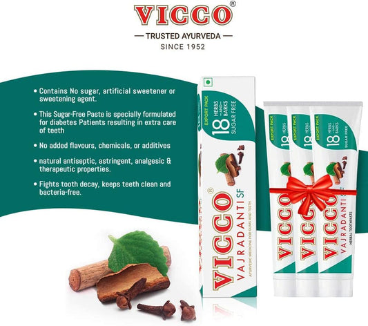 Vicco Vajradanti Herbal Toothpaste 18 Ayurvedic Herbs and Barks with Sugar Free - Pack of 3 (200g Each) - Specially Packed and Exported by Behal International