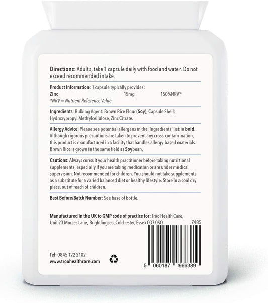 Zinc 15Mg 120 Capsules - Essential Mineral Supplement For Immune Syste70 Grams