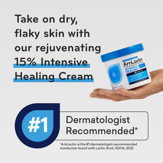 AmLactin Rapid Relief Restoring Body Cream – 12  Tub – 2-in-1 Exfoliator and Moisturizer for Dry Skin with 15% Lactic Acid and Ceramides for 24-Hour Moisturization