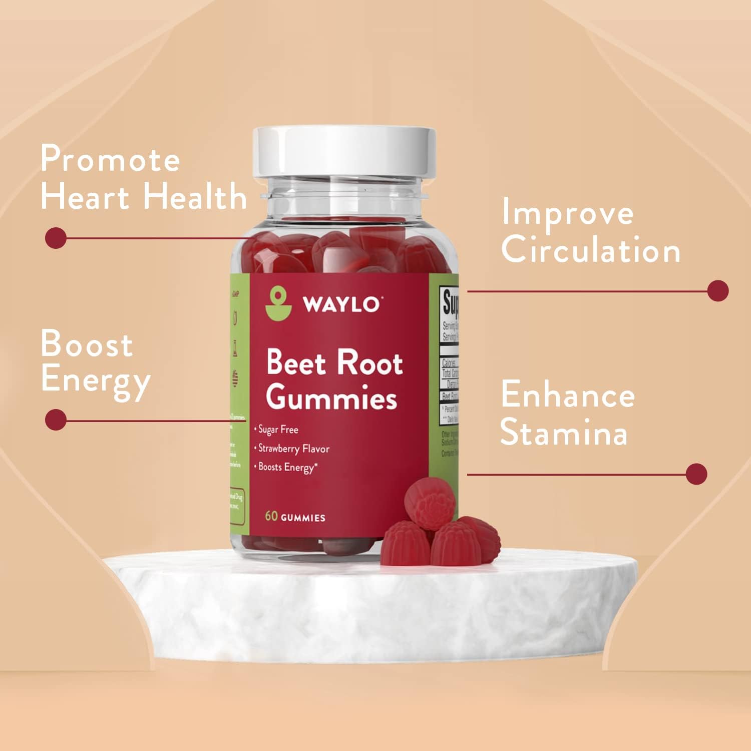 Waylo Sugar Free Chewable Beet Root Gummy - Nitric Oxide Su
