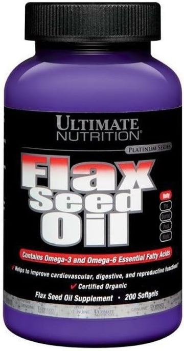 Ultimate Nutrition Flaxseed Oil Dietary Supplement, Includes Omega 3 and 6 Essential Fatty Acids, Supports Cardiovascula