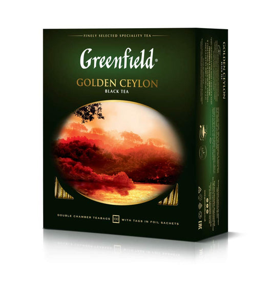 Greenfield Golden Ceylon Lassic Collection Black Tea Finely Selected Speciality Tea 100 Double Chamber Teabags With Tags In Foil Sachets