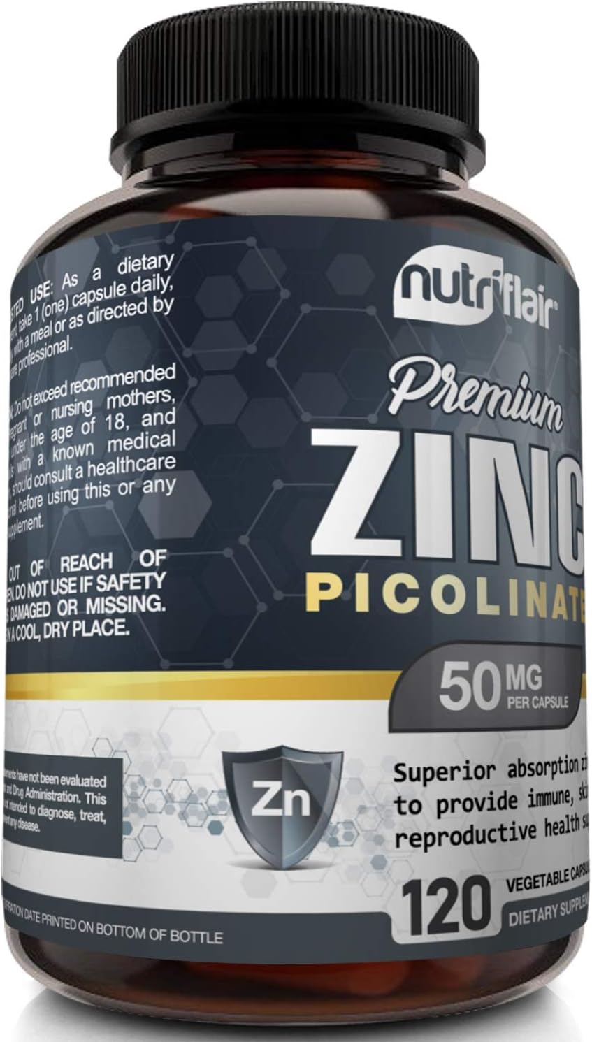 NutriFlair Zinc Picolinate 50mg, 120 Capsules - Maximum Abs
