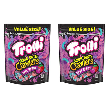 Trolli Sour Brite Crawlers, Very Berry, Sour Gummy Worms, 28.8 Ounce Resealable Bag (Pack Of 2)