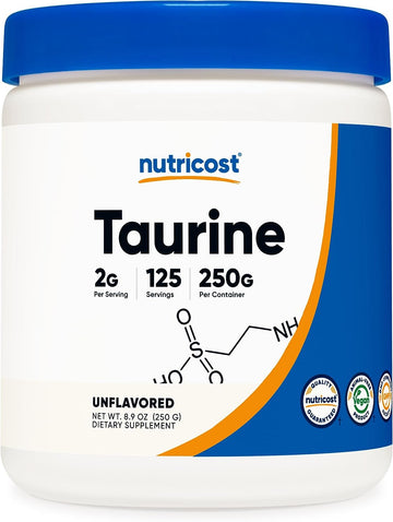 Nutricost Taurine Powder 250 Grams - 125 Servings, 2000Mg Per Serving1