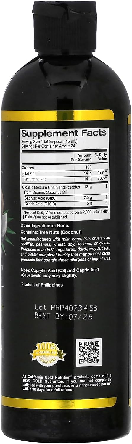 Mct Oil, Certified Organic, Medium Chain Triglycerides From Usda Organ12.52 Ounces