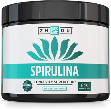 Zhou Spirulina Powder, Nutrient Rich Superfood, California Grown, 100%