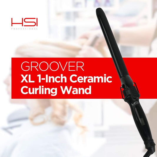 HSI Professional Groover XL 1-Inch Digital LCD Ceramic Curling Iron Wand - Ionic Curler & Hairstyling Rod w/ Tourmaline Barrel - Easy Curl Setting for All Hair Types