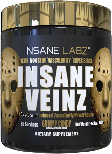 Insane Labz Insane Veinz Gold, Nitric Oxide Non Stimulant Pre Workout Powder, Loaded With Hydromax, Nitrosigine, Increas