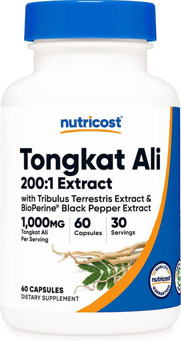 Nutricost Tongkat Ali 1,000Mg 60 Capsules - With Tribulus Terrestris And Bioperine, Vegetarian Caps, Non-Gmo, Gluten Fre