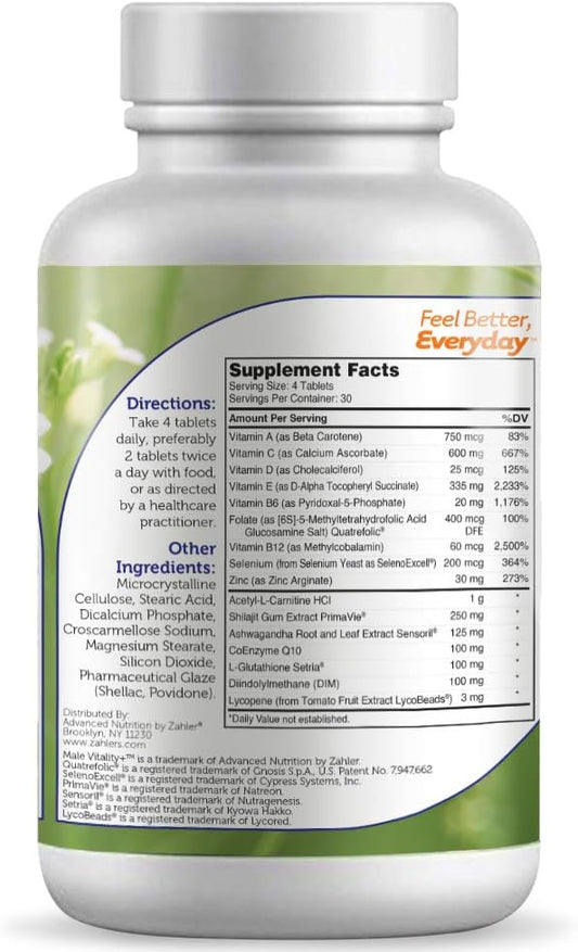 Zahler Male Vitality+, Male Fertility Supplements, Male Formula Supporting Energy And Reproductive Wellness, Certified K