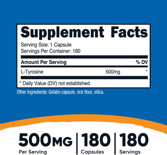 Nutricost L-Tyrosine 500Mg, 180 Capsules - Gluten Free & Non-Gmo180 Co
