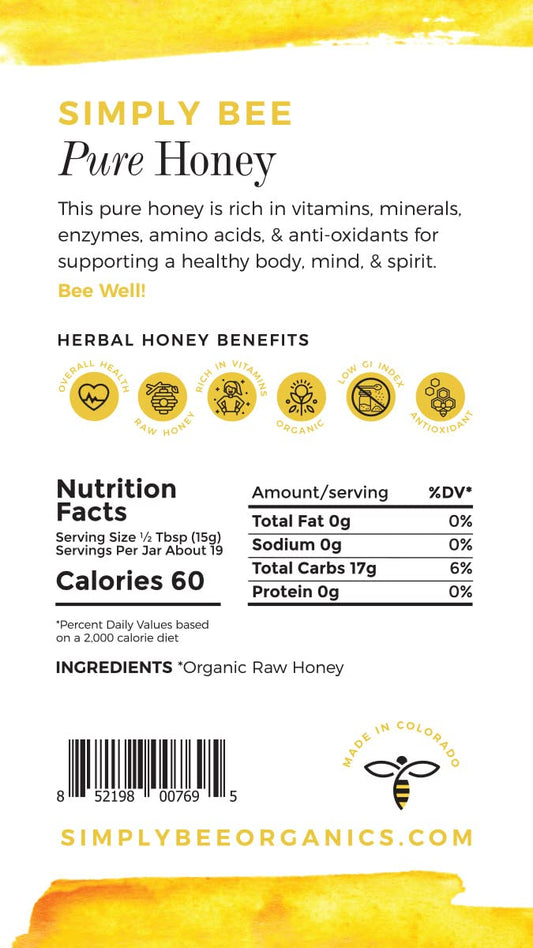 Simply Organic Raw Honey | 5Oz | 100% Delicious | 0% Additives | Gourmet | Low Gi | Supports Wellbeeing | Non-Gmo | Kid