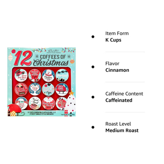 12 Coffees Of Christmas - 12 K Cups Premium Holiday Gift Set Gourmet Coffee
