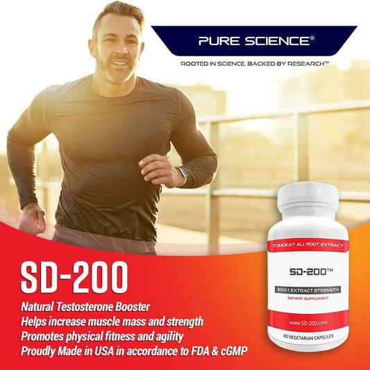 Pure Science Sd-200 Tongkat Ali Extract - 200:1 Extract Plus 2% Eurycomanone - 60 Vegetarian Capsules