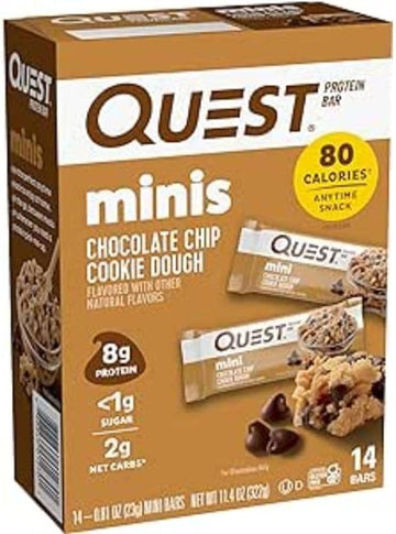 Quest Nutrition Mini Chocolate Chip Cookie Dough Protein Bars, High Protein-14 Bars