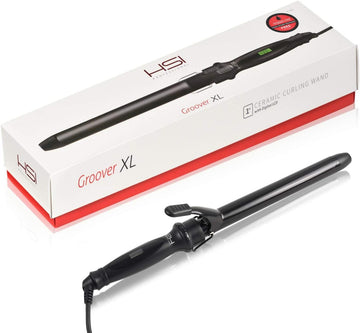 HSI Professional Groover XL 1-Inch Digital LCD Ceramic Curling Iron Wand - Ionic Curler & Hairstyling Rod w/ Tourmaline Barrel - Easy Curl Setting for All Hair Types