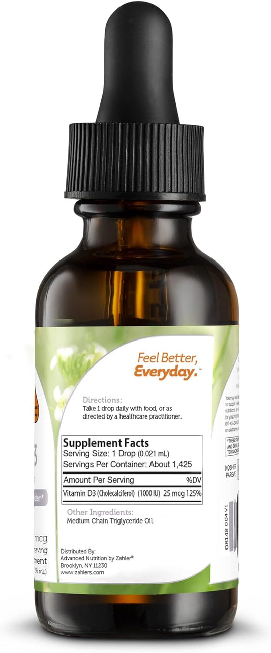 Zahler Liquid Vitamin D, Vitamin D3 Liquid 1000Iu, Vitamin D Drops, Ko