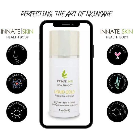 Liquid Gold Vitamin C Serum with Hyaluronic Acid, Gold Peptides and Artic Marine. Vitamin C for Face. Skin brightening serum for face, 1   pump by Innate Skin Health Body