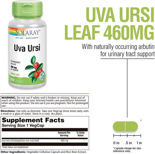 Solaray Uva Ursi Leaf 460 Mg | Healthy Bladder, Kidney & Urinary Tract Function Support | Non-Gmo | 100Ct (Take 3 Daily)