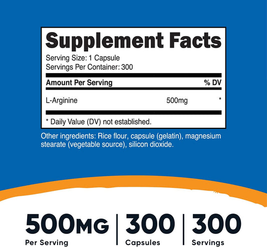 Nutricost L-Arginine 500Mg, 300 Capsules (3 Bottles)