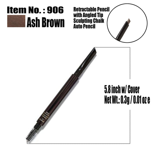 Italia Deluxe Micro Eyebrow Sculpting Chalk Auto Pencil Smear Proof BeutiYo 900 + Free ZipBag (906 ASH BROWN)